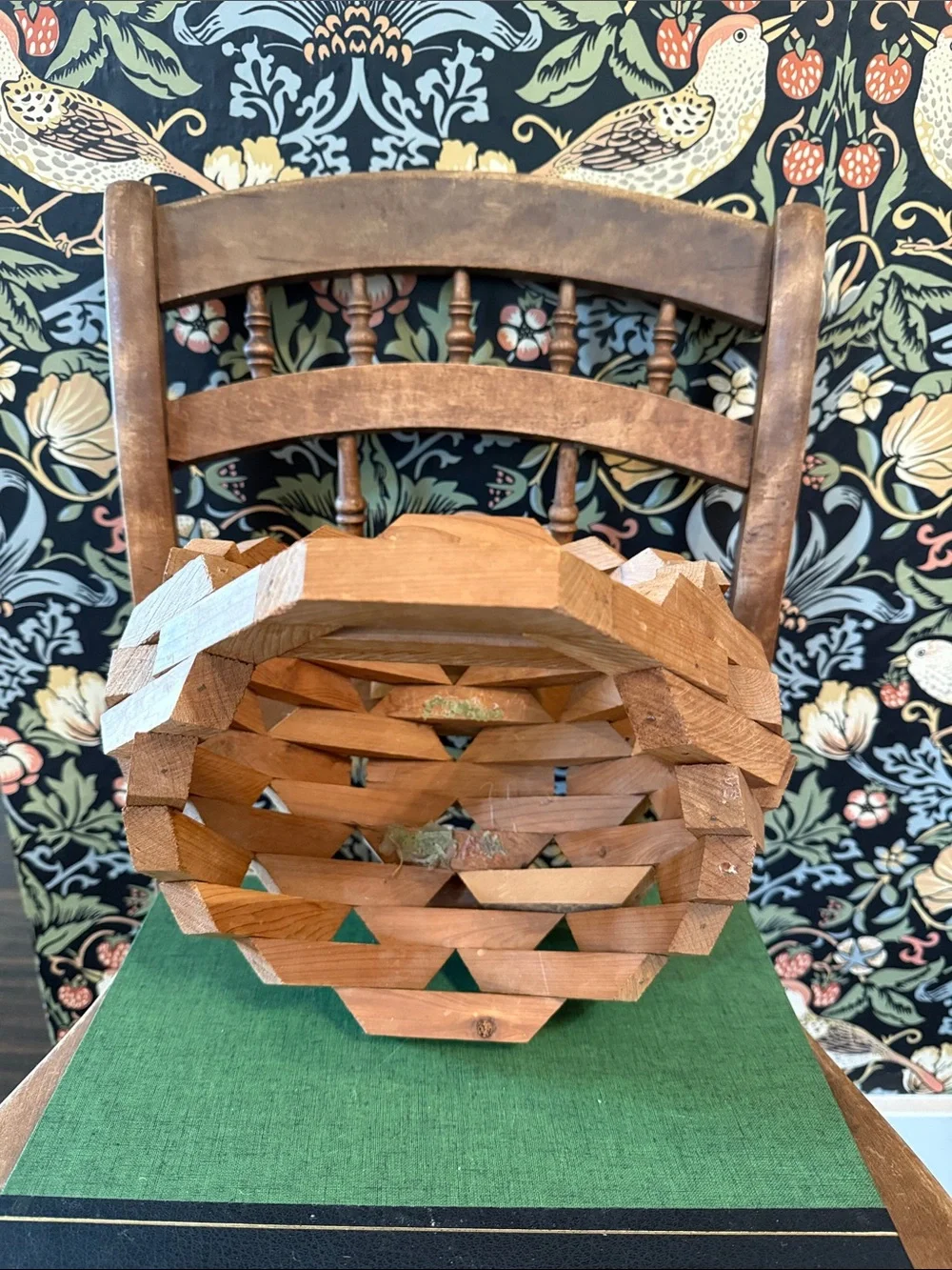 Vintage Mid Century Geometric Wood Basket Planter
